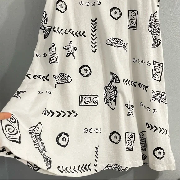 Vintage BaBa 100% Cotton Fish Starfish Novelty Print Sleeveless Midi Dress XL - Picture 5 of 8